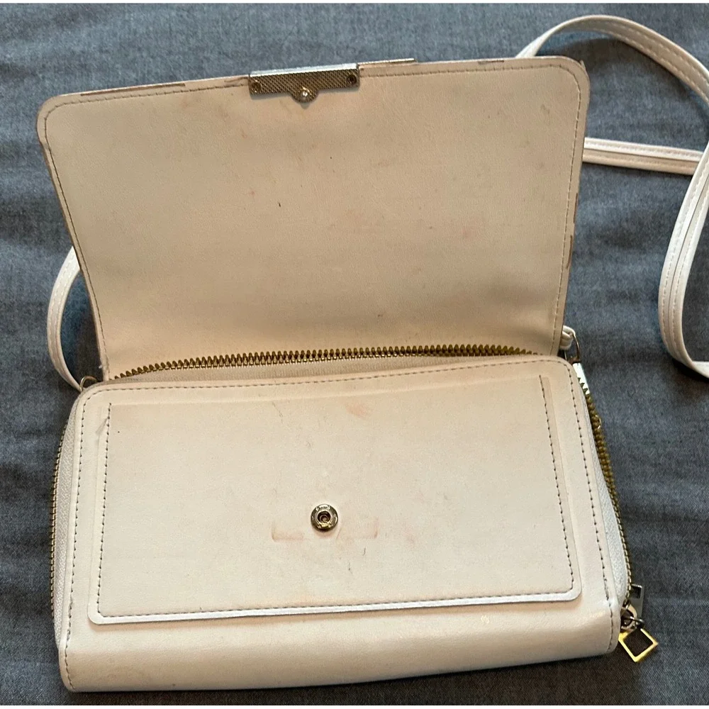 Forever LengRui Cream White Crossbody Wallet Bag Rhinestone Accents Organizer